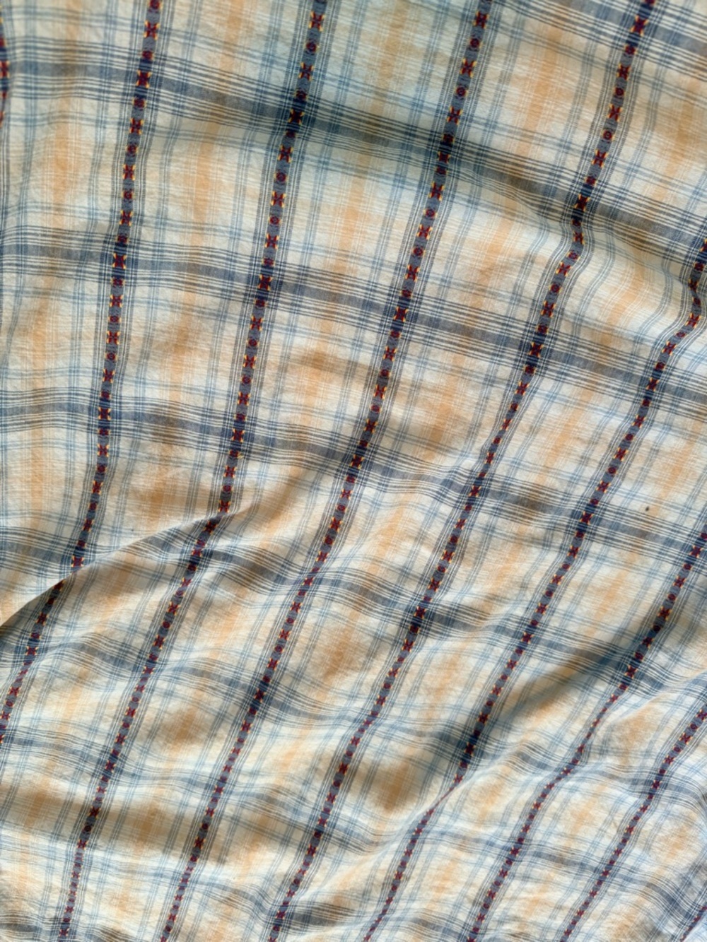 BKE Buckle Plaid Western Snap Shirt Mens Large Blue Tan Embroidered Cotton - Picture 8 of 11